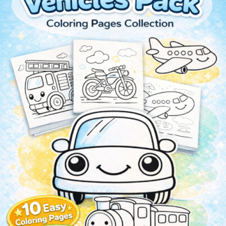 ภาพระบายสีแบบง่ายสำหรับเด็ก: ชุดภาพยานพาหนะ 10 ภาพ/PDF ดาวน์โหลด/Easy Vehicles Pack