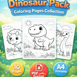 ภาพระบายสีแบบง่ายสำหรับเด็ก: ไดโนเสาร์ 10 ภาพ PDF ดาวน์โหลด/Easy Dinosaur Pack