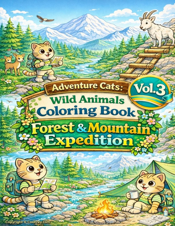 Adventure Cats: Forest & Mountain- Vol.3/แมวผจญภัย: ระบายสีสัตว์ป่า เล่ม 3 ป่าและภูเขา/ไฟล์ PDF ดาวน์โหลด