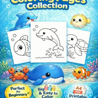 ภาพระบายสีแบบง่ายสำหรับเด็ก: ชุดสัตว์ทะเล 10 ภาพ PDF ดาวน์โหลด/Easy Ocean Animals Pack