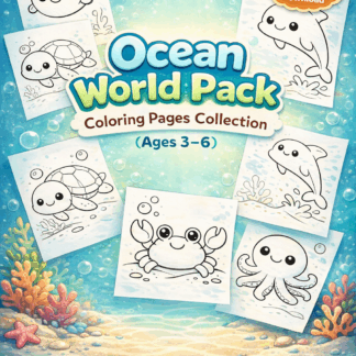 ภาพระบายสีแบบง่ายสำหรับเด็ก: ชุดภาพระบายสีโลกใต้ทะเล(10 ภาพ)/PDF ดาวน์โหลด/Ocean World Pack
