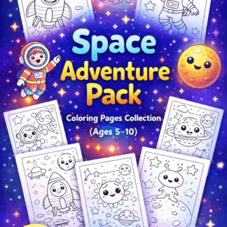 ภาพระบายสีแบบง่ายสำหรับเด็ก: ชุดภาพระบายสีธีมอวกาศ(10 ภาพ)/PDF ดาวน์โหลด/Space Adventure Pack