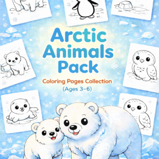 ภาพระบายสีสัตว์ขั้วโลกสำหรับเด็ก(3–6 ปี) | ไฟล์ PDF ดาวน์โหลด (10 ภาพ) | Arctic Animals Pack (Printable PDF Download)