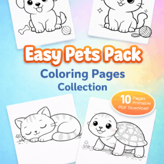 ภาพระบายสีแบบง่ายสำหรับเด็ก: ชุดภาพระบายสีสัตว์เลี้ยง(พร้อมพิมพ์ 10 ภาพ)/PDF ดาวน์โหลด/Easy Pets Pack
