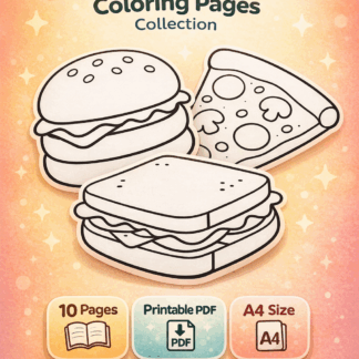 ภาพระบายสีแบบง่ายสำหรับเด็ก: ชุดภาพอาหารสำหรับเด็ก 10 ภาพ/PDF ดาวน์โหลด/Easy Food Pack
