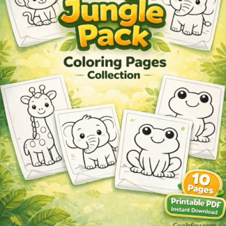 ภาพระบายสีแบบง่ายสำหรับเด็ก: ชุดภาพระบายสีสัตว์ป่า(10 ภาพ)/PDF ดาวน์โหลด/Easy Jungle Pack