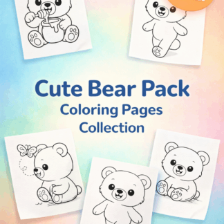 ภาพระบายสีแบบง่ายสำหรับเด็ก: ชุดภาพระบายสีหมีน้อยน่ารัก(10 ภาพ)/PDF ดาวน์โหลด/Cute Bear Pack