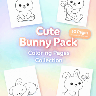 ภาพระบายสีแบบง่ายสำหรับเด็ก: ชุดภาพระบายสีกระต่ายน่ารัก(10 ภาพ)/PDF ดาวน์โหลด/Cute Bunny Pack