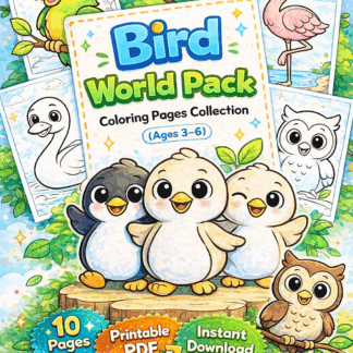 ภาพระบายสีธีมนกน่ารักสำหรับเด็ก(3–6 ปี) | ไฟล์ PDF ดาวน์โหลด (10 ภาพ) | Bird World Pack (Printable PDF Download)