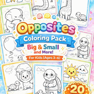 ภาพระบายสี "คำตรงข้าม" สำหรับเด็ก 3–6 ปี (20 ภาพ) | ไฟล์ PDF ดาวน์โหลด |🎨Opposites Coloring Pack (Ages 3–6)