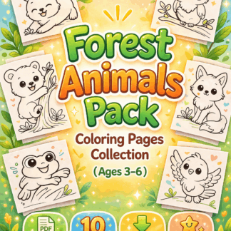 ภาพระบายสีสัตว์ป่าสำหรับเด็ก (อายุ 3–6 ปี) | ไฟล์ PDF ดาวน์โหลด (10 ภาพ) | Forest Animals Pack (Printable PDF Download)