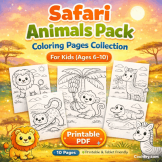 ภาพระบายสีสัตว์ซาฟารีสำหรับเด็ก 6-10 ปี (10 ภาพ PDF ดาวน์โหลด)-Safari Animals Pack (Printable PDF Download)