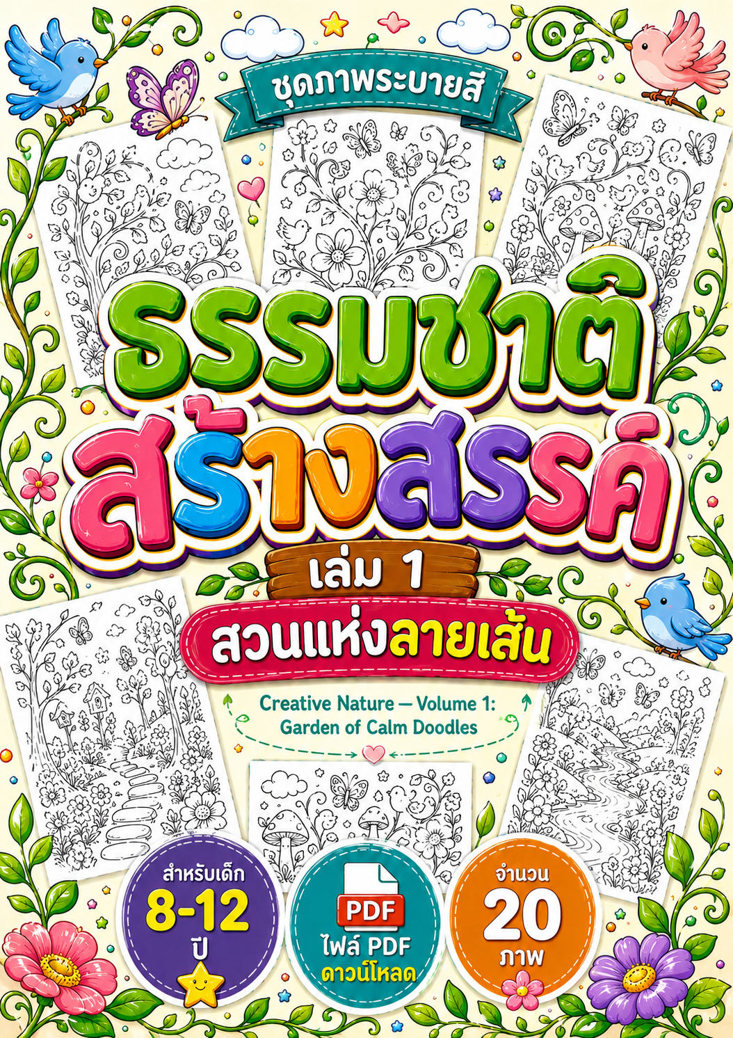 AB-🌿| ธรรมชาติสร้างสรรค์ เล่ม 1 : สวนแห่งลายเส้น | Creative Nature – Vol.1 : Garden of Calm Doodles | ไฟล์ PDF ดาวน์โหลด